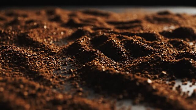 Intricate Patterns Formed by Fine Coffee Grounds on a Dark Surface, Showcasing Natural Texture and Earthy Tones