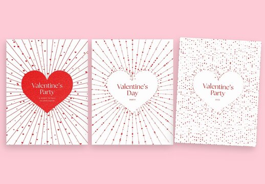 Valentines Day Flyer Poster Template in Red & White with Luxury Love Heart Vector Concept