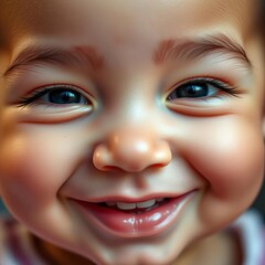 Close-up of a cherubic infant's smile, a radiant sign of joy and burgeoning awareness,  joy,  new