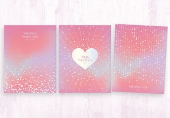 Valentines Day Flyer Poster Template in Abstract Pink Gradient Hues with Love Heart Vector Illustration