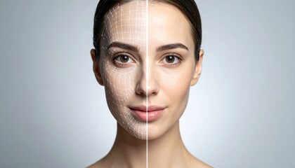 Facial analysis technology studio portrait image modern environment frontal view beauty enhancement concepts