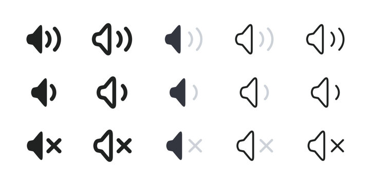 speaker volume and mute audio icon set for sound control ui web interface design
