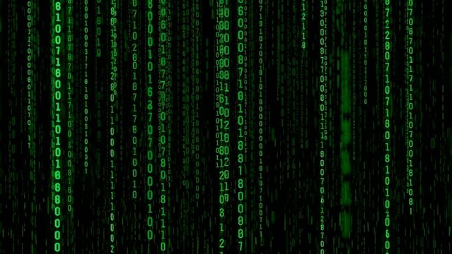 Digital Rain: Green binary code cascades down, symbolizing data streams in the digital realm. The image represents the unseen world of programming and technology. - Powered by Adobe