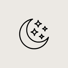 Simple crescent moon with stars icon for design and decoration