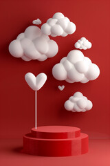  Stylish 3d podium with floating hearts and clouds for valentines day