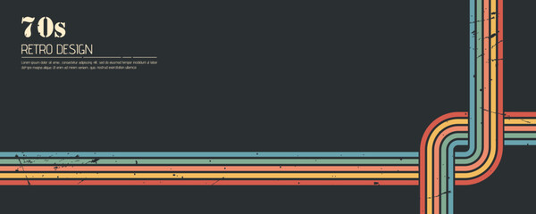 Stripe rainbow groovy. Dynamic 70s style banner featuring retro lines and funky stripes. Vintage posters or graphics. Vector illustration.