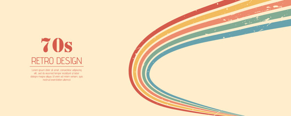 Vintage rainbow stripes and groovy waves. 70s retro art and abstract graphics with colorful modern feel. Vintage vector illustration.