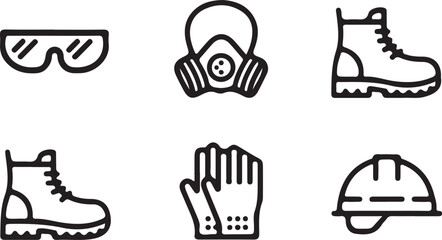 Safety Equipment Line Icons Set &ndash; PPE Construction Protection Vector Illustration.