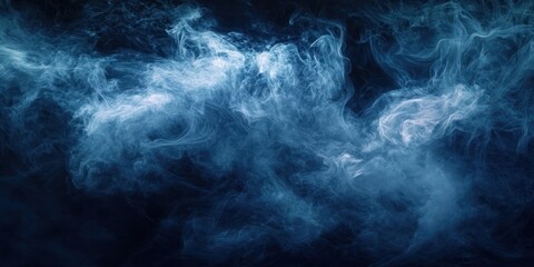 Obraz premium swirling blue smoke and mist across a deep dark background, ethereal wisps creating a mysterious moody dreamlike atmosphere