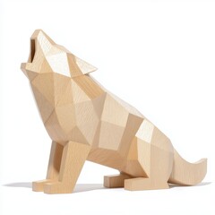 Wooden Geometric Wolf Sculpture