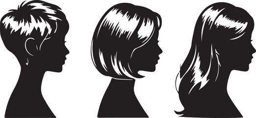 Women Hairstyle Silhouette Icons &ndash; Female Profile Hair Styles Vector Illustration.