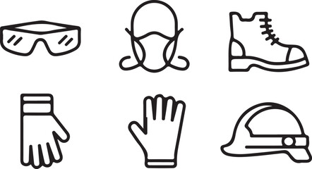Safety PPE Line Icons Set &ndash; Personal Protective Equipment for Construction & Industry.