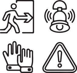 Safety and Emergency Line Icons Set &ndash; Exit Warning Alarm Protection Symbols.