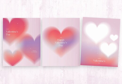 Valentines Day Flyer Poster Template in Modern Y2K Style, Pink Hues with Blurred Love Heart Concept