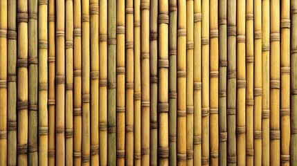 Naklejka premium Bamboo mat texture, natural asian material, light yellow wood, vertical lines, spa and zen background 