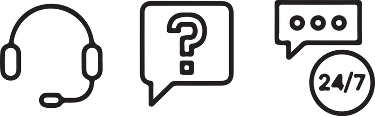 Customer Support Icons Set | 24/7 Help Desk Chat Service Line Vector.