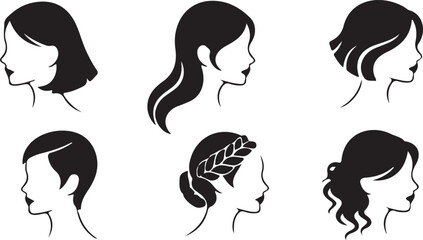 Women Hairstyle Silhouette Set  Female Profile Hair Styles Vector Icons.