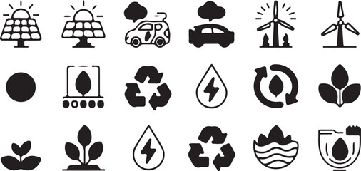 Renewable Energy Icons Set  Eco Sustainability Green Power Line Vector.