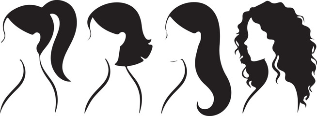 Women Hairstyle Silhouette Icons Set  Female Hair Vector Illustration.