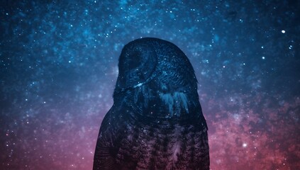Majestic Owl Silhouette Against Colorful Cosmic Background