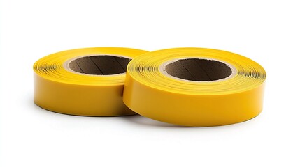 Yellow adhesive paper tape isolated on a white background.