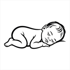 Adorable young infant baby sleeping peacefully on its side with eyes closed illustration