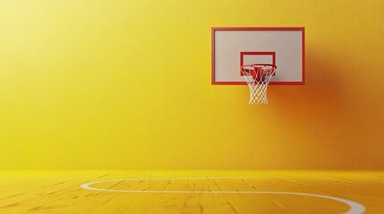 Yellow Background 3D Render of a Basketball Hoop