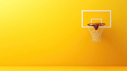 Yellow Background 3D Render of a Basketball Hoop