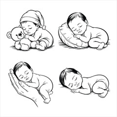 Sweet little babies peacefully sleeping in various adorable poses with gentle innocence shown