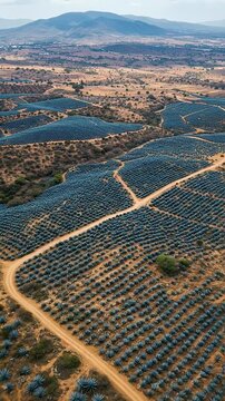 Aerial View of Blue Agave Fields Under Daytime Sky