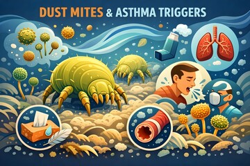Dust mites as asthma Tiggers microscopic icon 