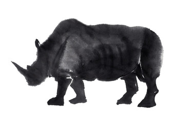 水墨技法で描いた犀