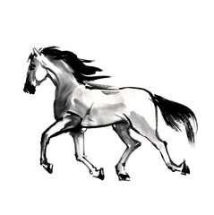 水墨技法で描いた歩く馬