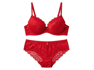 Red lace bra and panties set isolated on transparent background