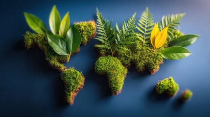 Moss covered question mark and exclamation point with green leaves on blue background