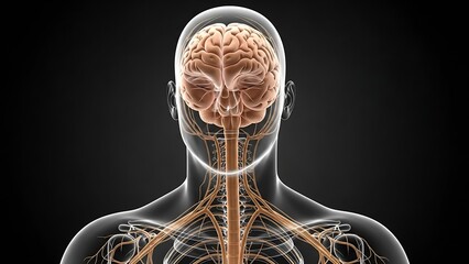 Detailed 3D rendering of the human nervous system highlighting the brain and spinal cord