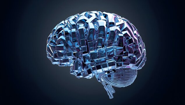 Futuristic 3D Model of a Human Brain with Colorful Reflections - Powered by Adobe