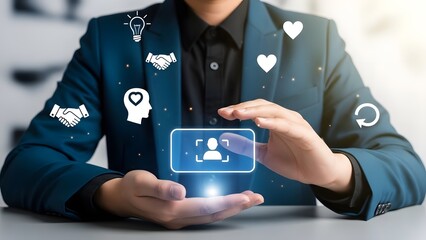 Businessman interacting with digital icons on his suit