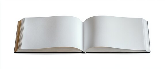 open blank hardcover book with textured white pages on white background conveying calm invitation and creative potential