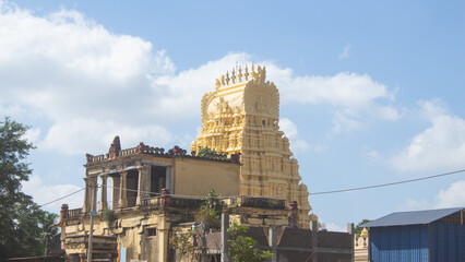 India, Karnataka, Mysuru, Beautiful View Gopuram and Main Entrance of Sri Ranganathaswamy Temple, Dedicated To Lord Vishnu, Originally Built in 9th Century in Ganga Dynasty, Srirangapatna.