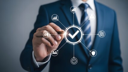 Businessman interacting with digital interface icons