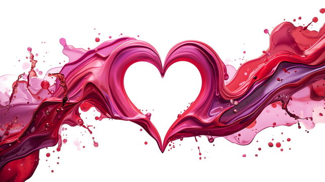 Abstract liquid paint splash forming a heart shape on white background