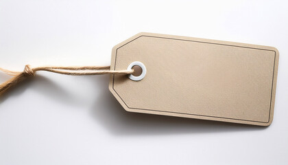 Tag Horizontal Angled Hangtag Seam Beige With String And Shadow Price Tag Paper Label Isolated On White Background Ready For Your Message