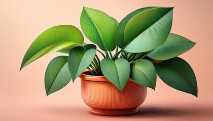 Vibrant Illustration Of Potted Plant Featuring Large Green Leaves And Simple Rounded Pot Design Showcases Playful And Artistic Style Perfect For Adding Touch Of Nature To Any Space
