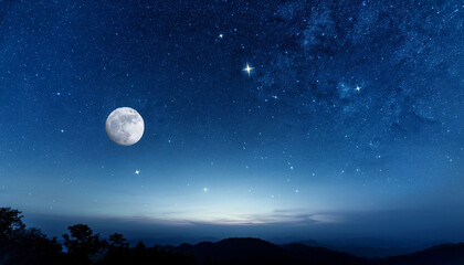 Night Sky With Moon And Stars