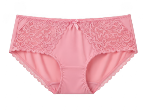 Pink lace trim women's underwear isolated on transparent background - Powered by Adobe