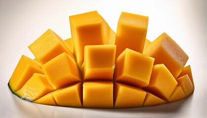 The Fresh Mango Cubes Displaying Bright Yellow Color And Sweet Aroma
