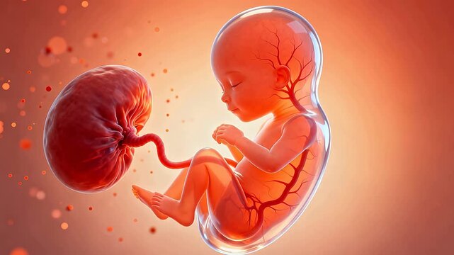 Fetus in womb with umbilical cord
