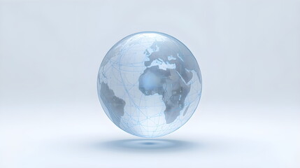 Minimalist frosted glass earth globe with digital network connections