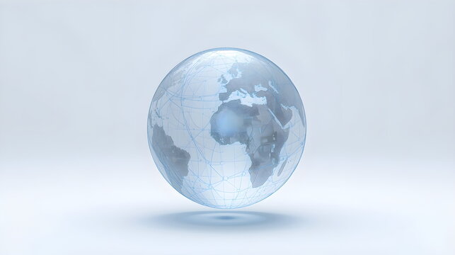 Minimalist frosted glass earth globe with digital network connections - Powered by Adobe